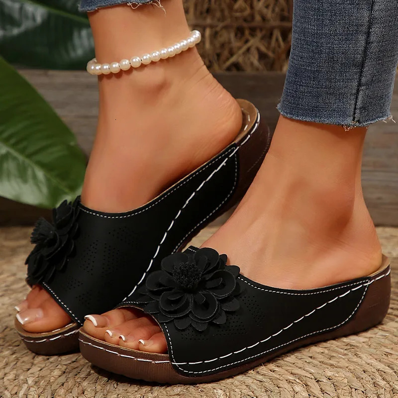 Womens Sandals Soft Heels Sandals Summer 2025 Casual Wedges Heeled Shoes Women Elegant Low Platform Slippers Sandalias Mujer 250605