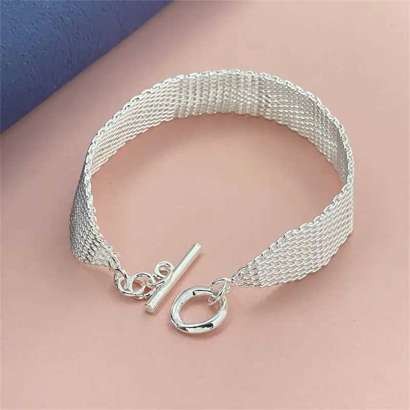 925 Sterling Silver Watchband Network Mesh Chain Bracelet For Women Men Charm Wedding Engagement Party Jewelry W250606