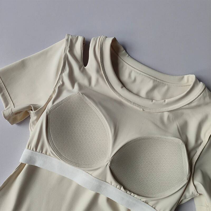 Yoga Suits for Women Short Sleeves Chest Pads Summer New Running Sports Shirts Tops Pilates Training Fiess Suit Set