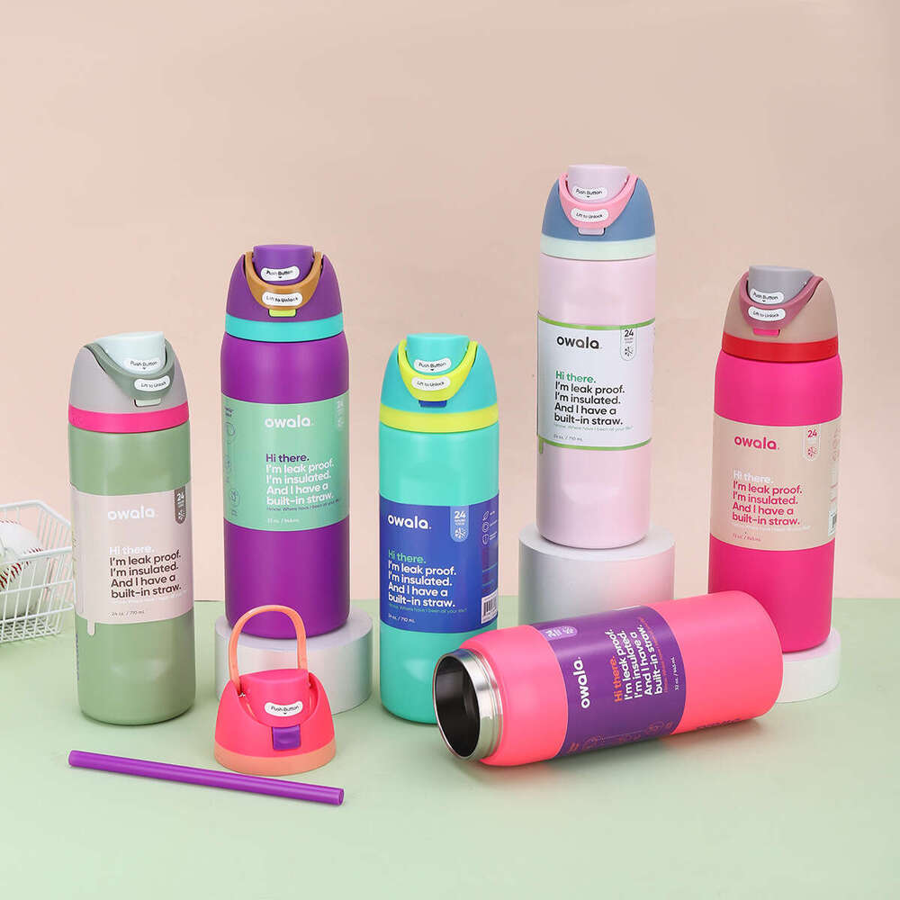 New double-layer vacuum insulated stainless steel water cup, outdoor sports water bottle, portable straw cup, kettle