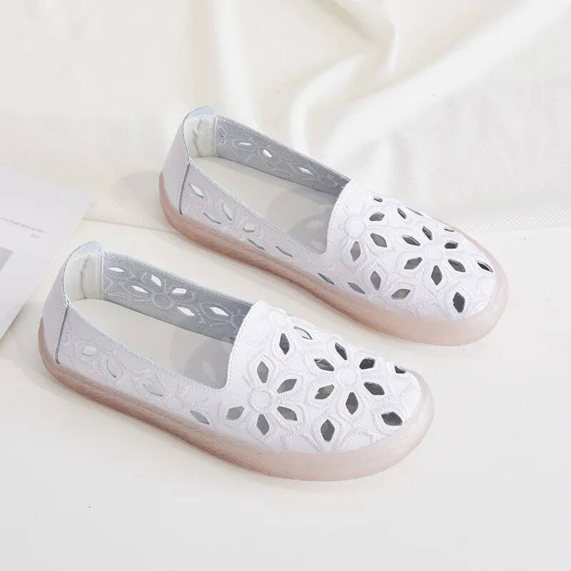 Ddmyoutdoor Women Flats Summer Woman Loafers Genuine Leather Female Shoes Slip On Ballet Bowtie S Shoe Size Outdoor Shoes