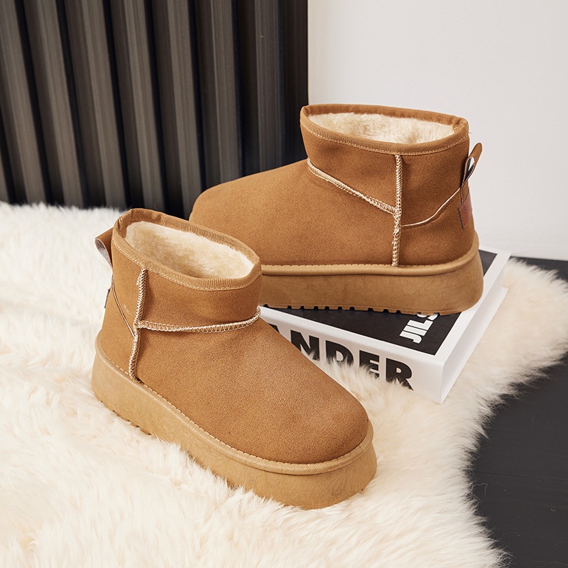 2025 free shipping autumn and winter new female designer thick sole fashionable thick sole height increasing snow boots anti slip short boots black br