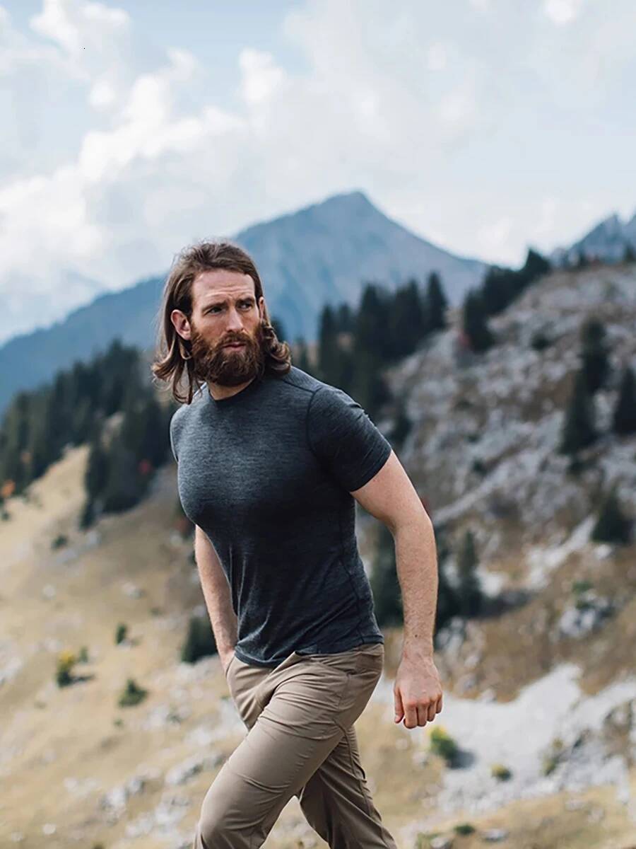 100% Wool T-Shirt Men Short Sleeve Merino Shirts Sport Lightweight Base Layer Hiking Tshirt Soft Breathable Undershirt