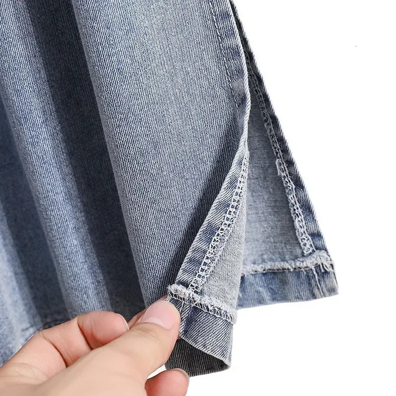 Plus Size Straight Leg Denim Jean Spring Loose Slim Elastic Waist Corduroy Open Slit Wide Pants Big 250605A