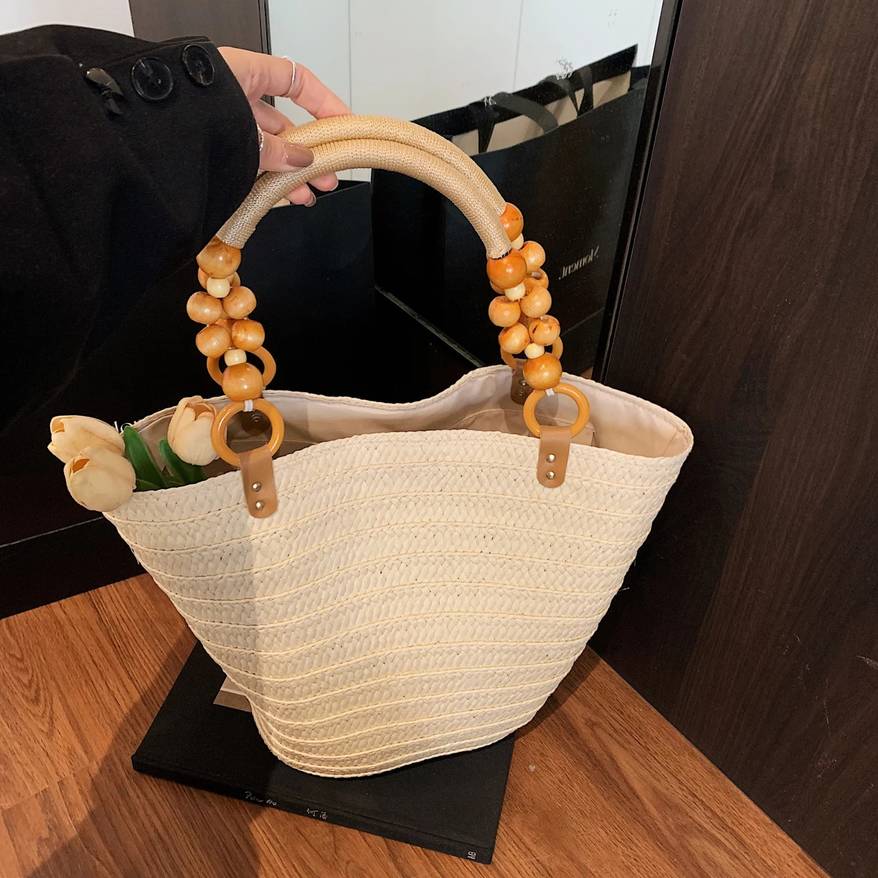 Straw Beach Bag Large Capacity Shoulder Bag For Women Summer Handbag Shopper Basket 250530
