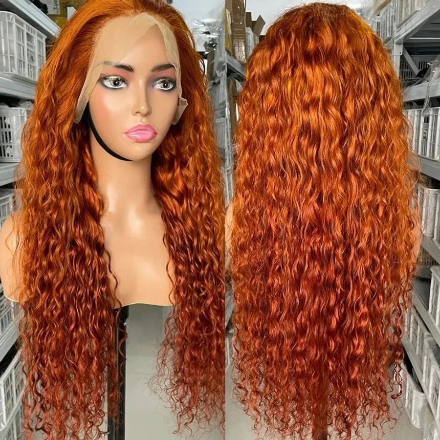 34 Inch Curly 13x6 Lace Front Human Hair Wig Ginger Orange Brazilian Wigs Pre Plucked and Transparent Lace Synthetic