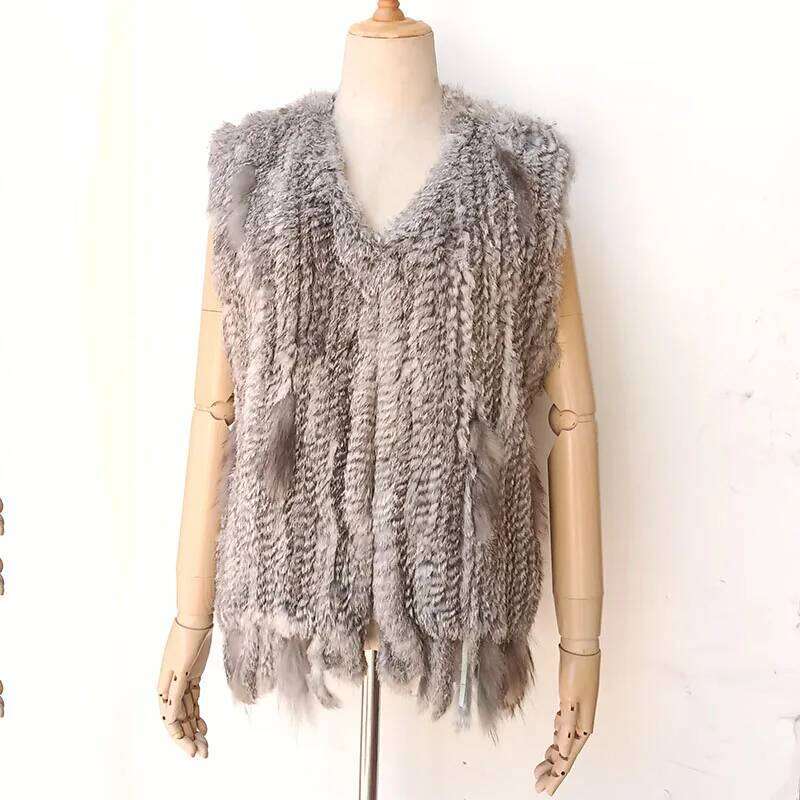 Women Knitted Real Rabbit Vest Sleeveless Coat New Arrival Winter Natural Gilet Female Genuine Fur Waistcoat