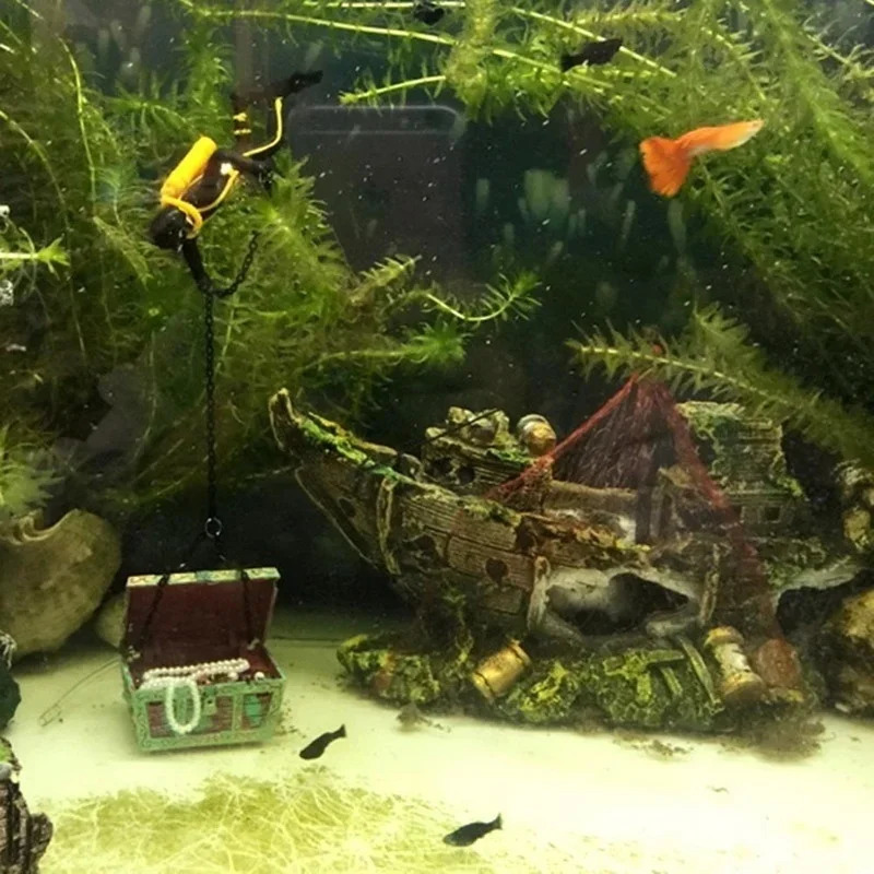 Aquarium Fish Tank Decorations Landscape Pirate Ship Wreck Ship Vintage Resin Boat Aquarium Accessories Home Decorations 250604