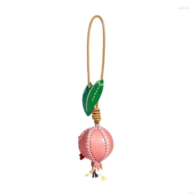 Keychains 3D Pomegranate Pendant PU Leather Keychain Women Bag Charms Decorative Accessories Car Interiors