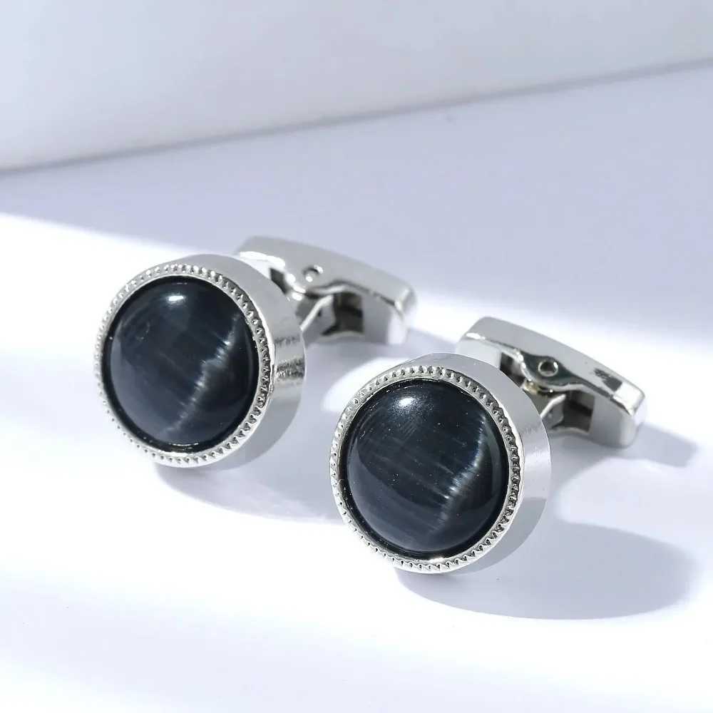 New Round Quality Cufflinks for Men Natural Cat Eye Stone Cufflink Shirt Cuff Links Luxury Jewelry Wedding Accessories W250606