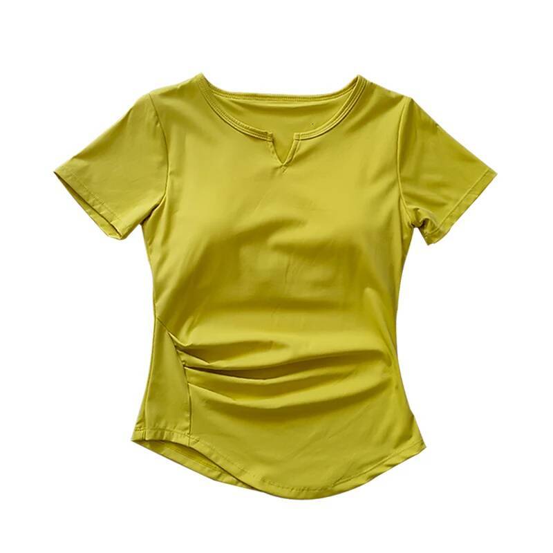 V-neck Tie Breast Pad Yoga Suit Short Sleeve Women's Gym Summer Slim Training Fiess Top Quick Dry Running T-shirt Clothing