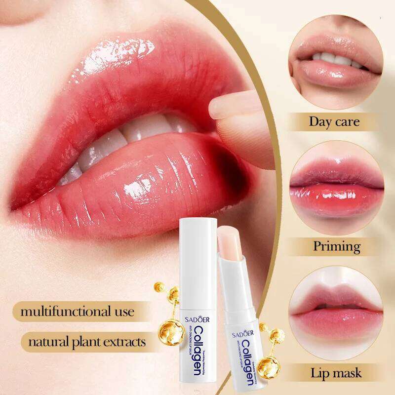 free shipping SADOER Collagen Lip Balm Moisturizing Anti Cracking Brightening Repair Nourishing Hydrating Lipstick Lips Skin Care Products