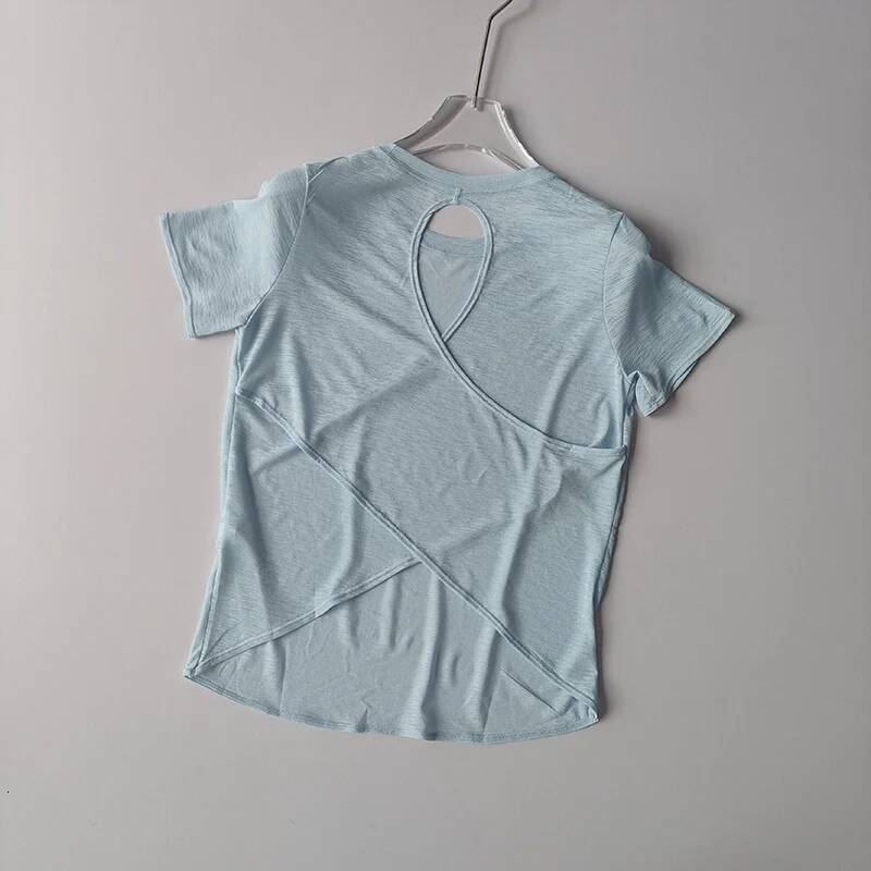 Yoga Clothes Women's Blouse Short-sleeved Hollow Cross Thin Mesh Beautiful Back Outside Shirts Slim Fiess Sports Top Clothing