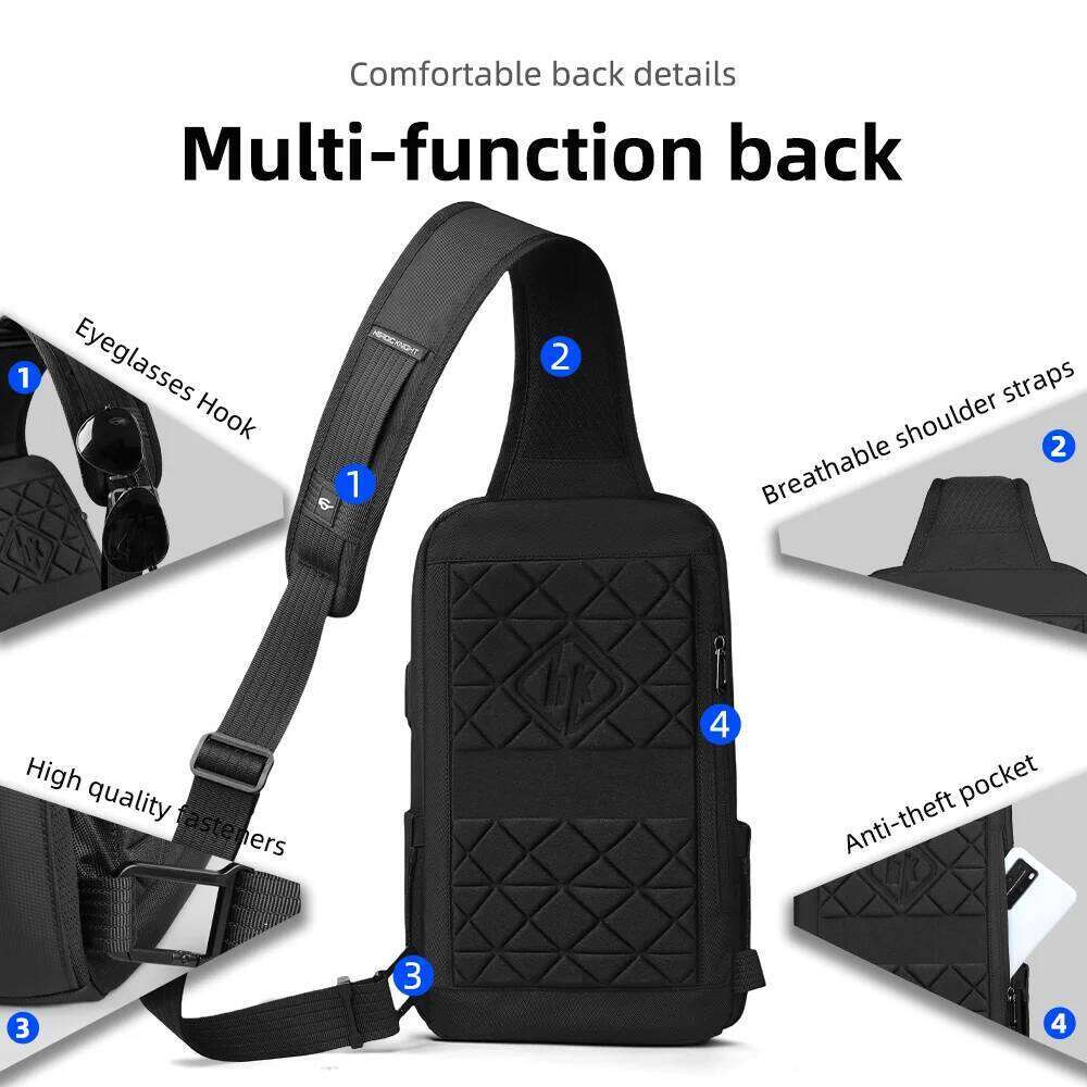 Heroic Knight Multifunction Crossbody For Men USB Waterproof Chest Bag Short Trip Messenger Pack Fashion Sling Satchel Bags