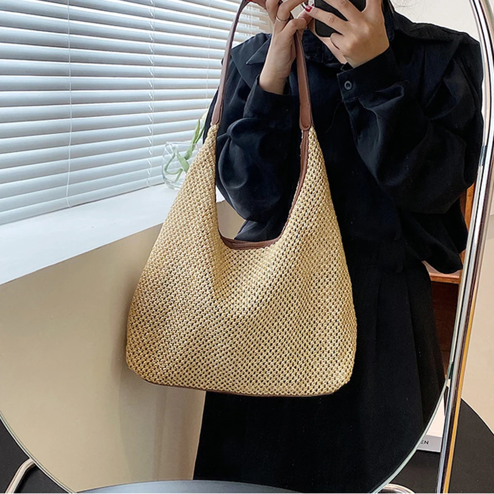 Straw Tote Bag for Women Raffia Shoulder Top Handle Clutch Purse Boho Rattan Woven Handbags Summer Beach 250605