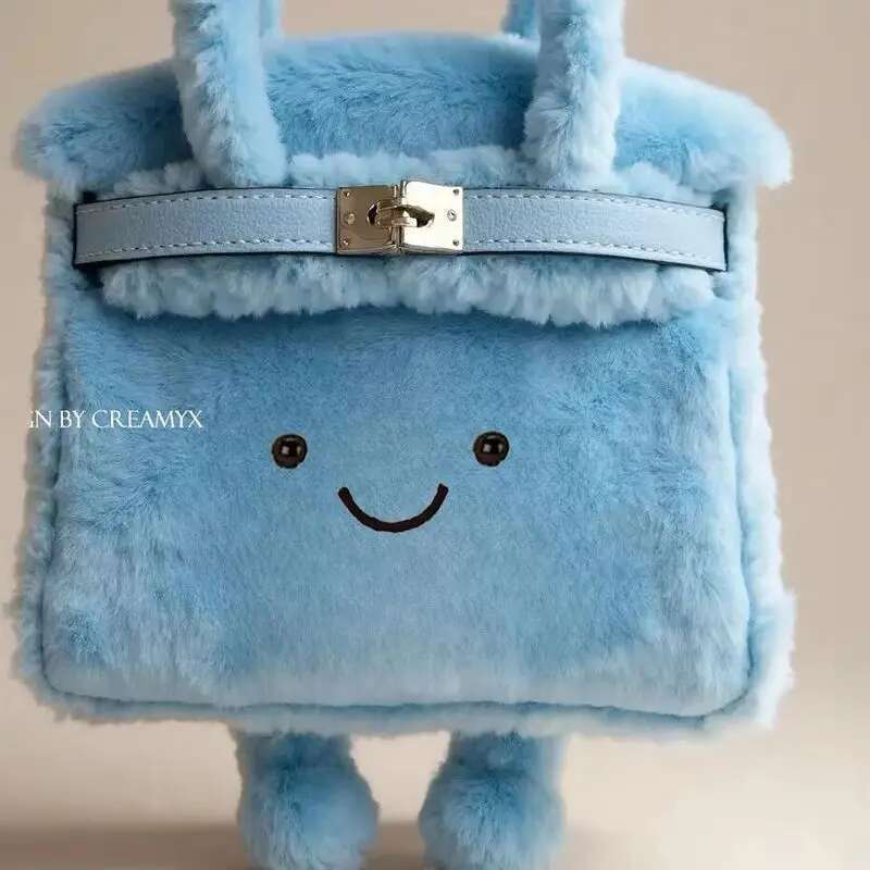 Cute Japanese Korean Girl Plush Handbag Joker Blue Small Fresh Fashion Portable Autumn Winter Gift For Girls Crossbody Bag
