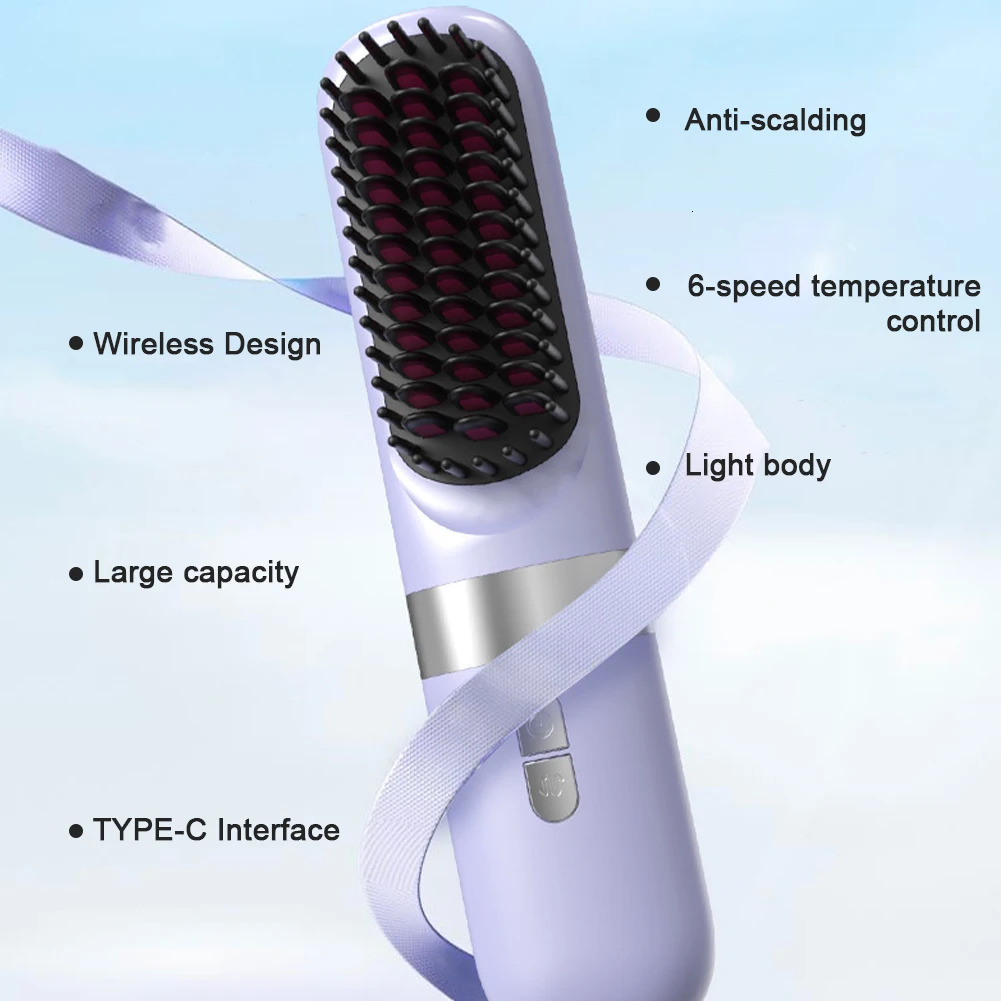 Wireless Hair Straightener Comb Ceramic Heating Professional Electric Brush smoot hairstyle Iron Negative Ion Hair Care Comb 250605