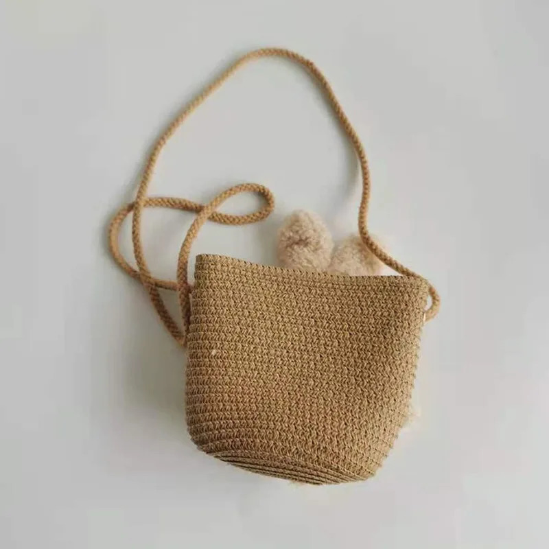 Cartoon Bear Crossbody Bags for Girls Straw Woven Shoulder Bag Princess Kids Messenger Mini Coin Purse Summer Beach Handbag 250605