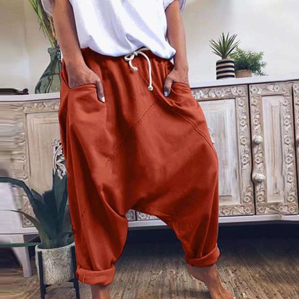 Autumn New Casual Elastic Waist Drop Crotch Fashion Drawstring Harem Women Long Pants B5
