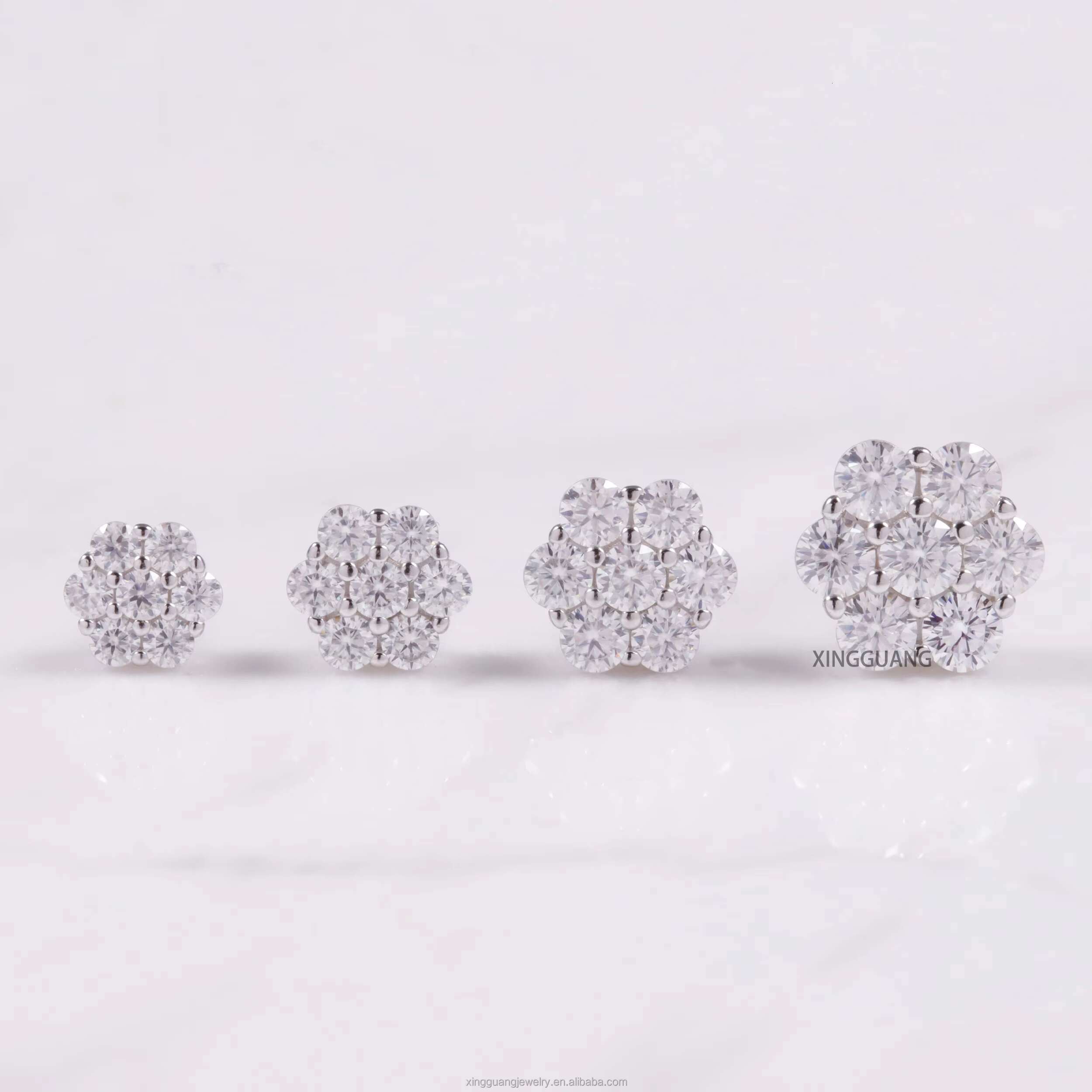 Fashion Jewelry Snowflake Design Round Moissanite Diamonds White Gold Plated 925 Sterling Silver Earring Studs Women Men