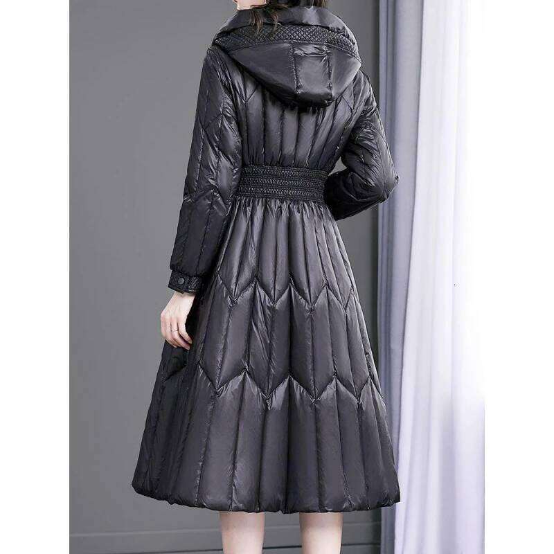 2024 New Women's Winter Slim Fit Waist Long Down Cotton Suit Hooded Style and Fashionable Mid Length Coat Parka