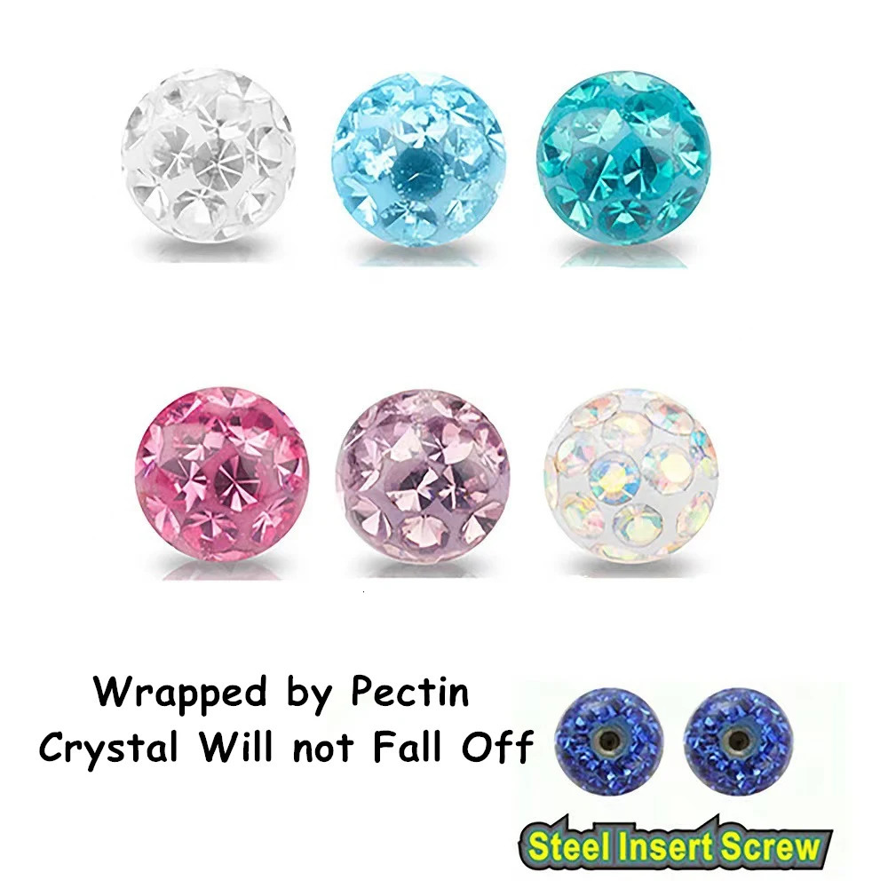 2X 3/4/5mm Coated Crystal Steel Labret Ring 6mm - 12mm Bar Ear Nose Monroe Lip Stud Piercing Jewellery 16g 1.2mm 250605