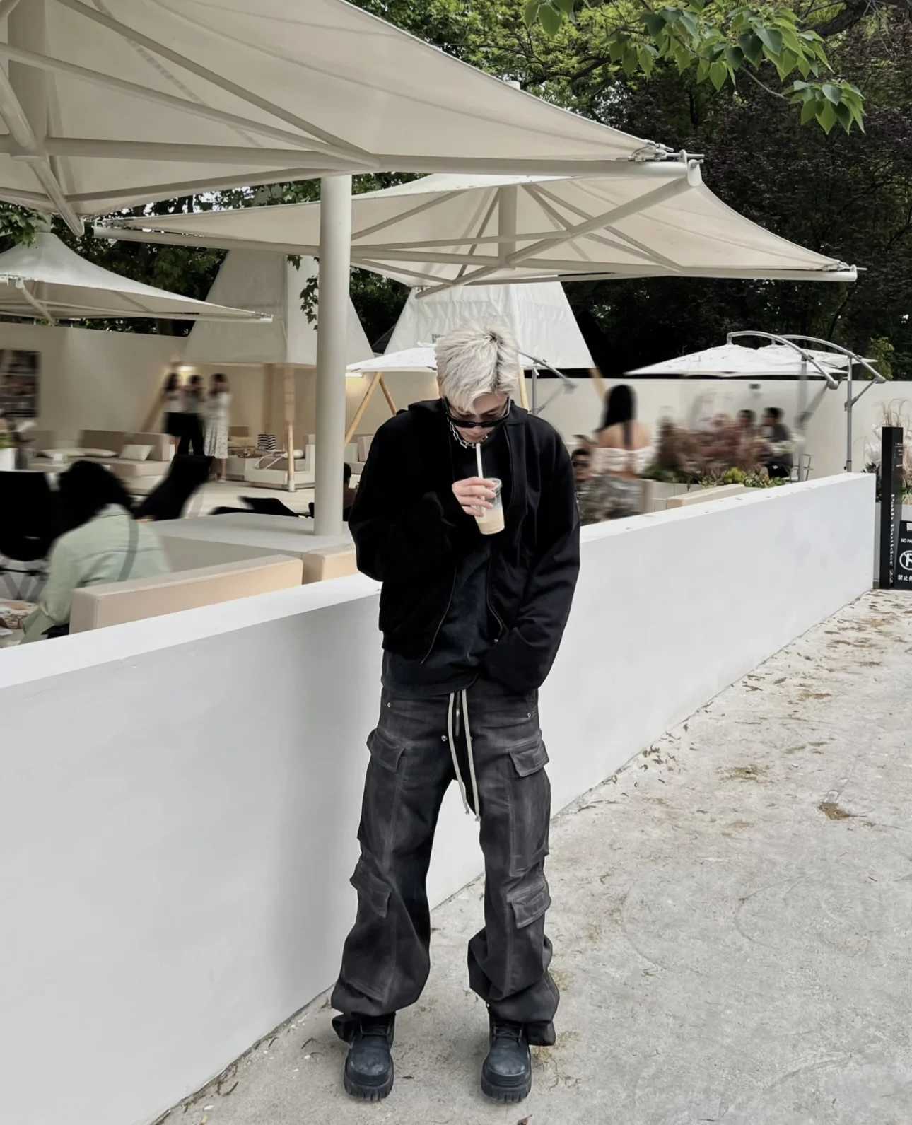 Flare Denim Jeans Washed Gray Gradient Pocket Crane Pants Straight Owen Casual Drawstring Loose Jeans Z250605