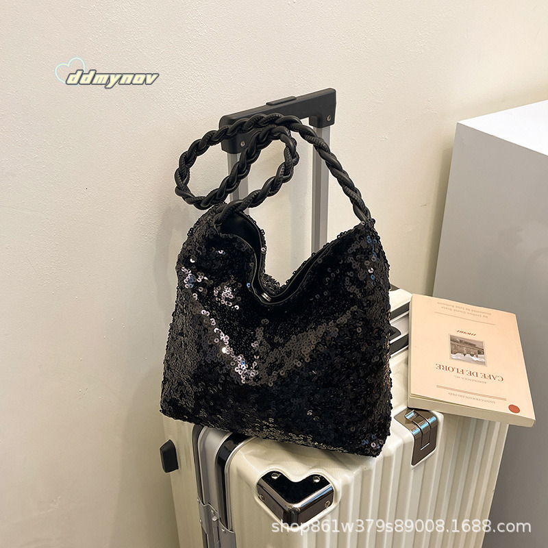 Fashion Sequin Handheld Bucket 2025 New Korean Style Niche Shoulder Lightweight Women's Bag High-end Feel ddmynov