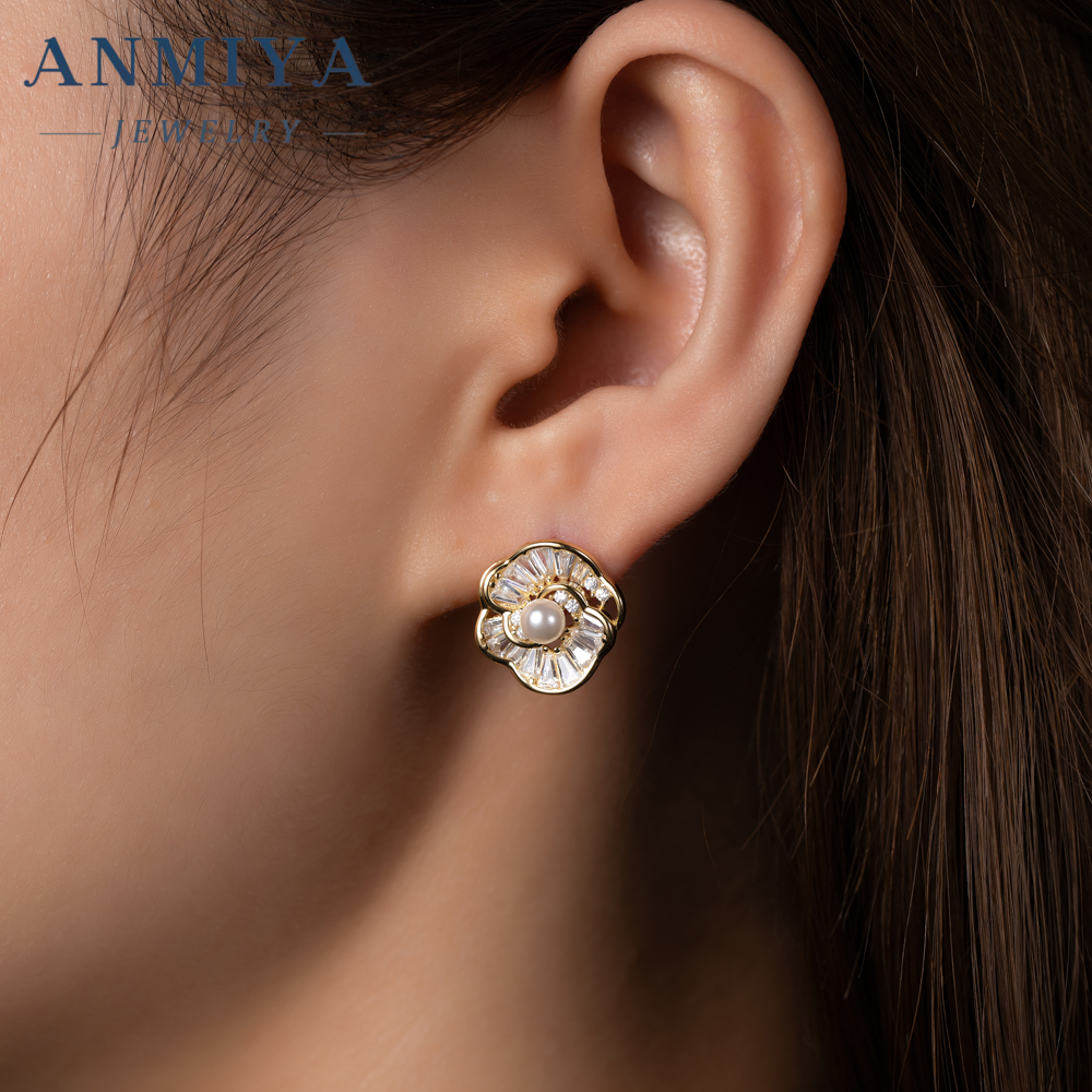 Customized Gold Plated 18k Flower Shape Fresh Water Pearls Earrings Necklace Jewelry Set for Girl