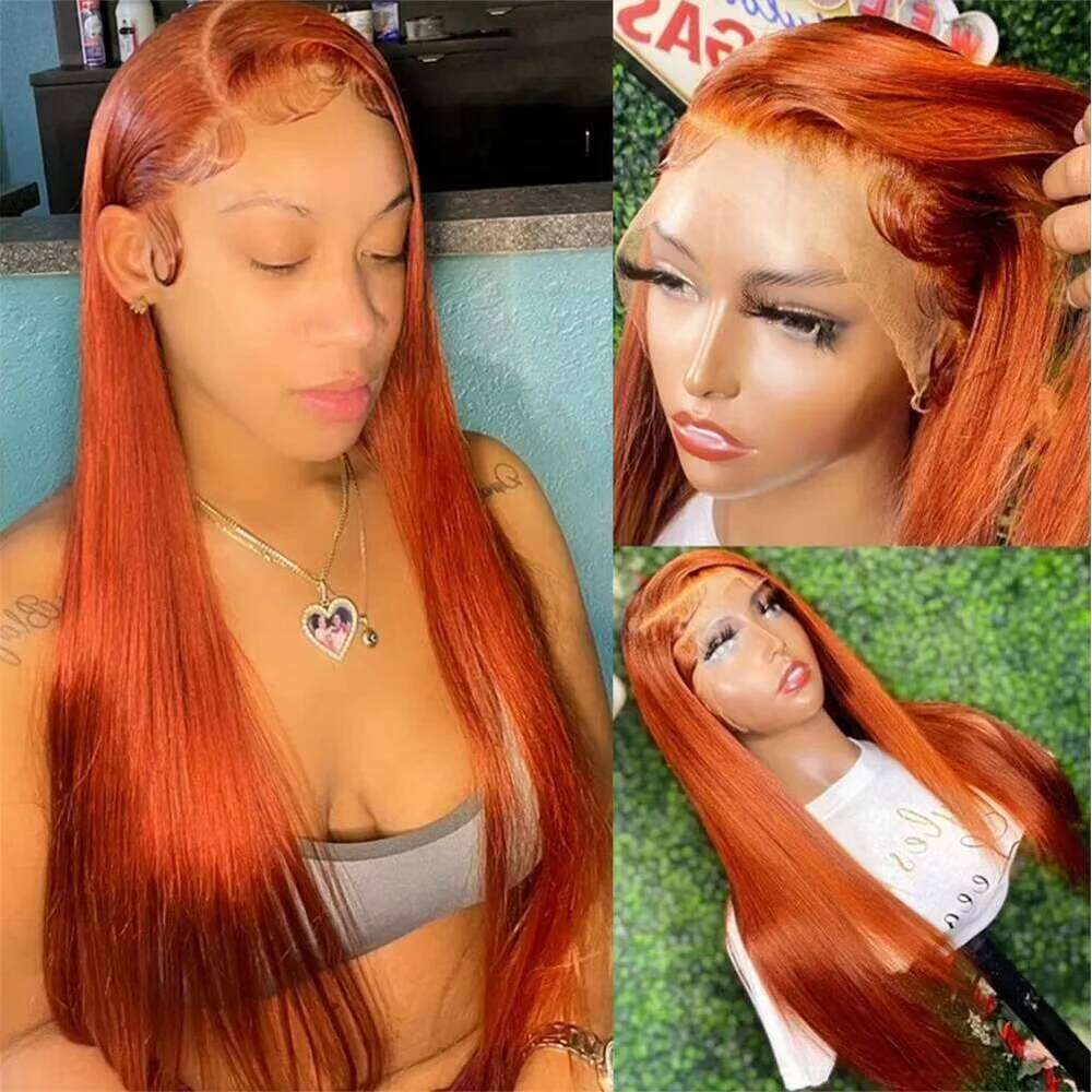 Lafino 350 Ginger Orange 13x6 Hd Frontal Straight 13x4 Colored Lace Front Wig Human Hair