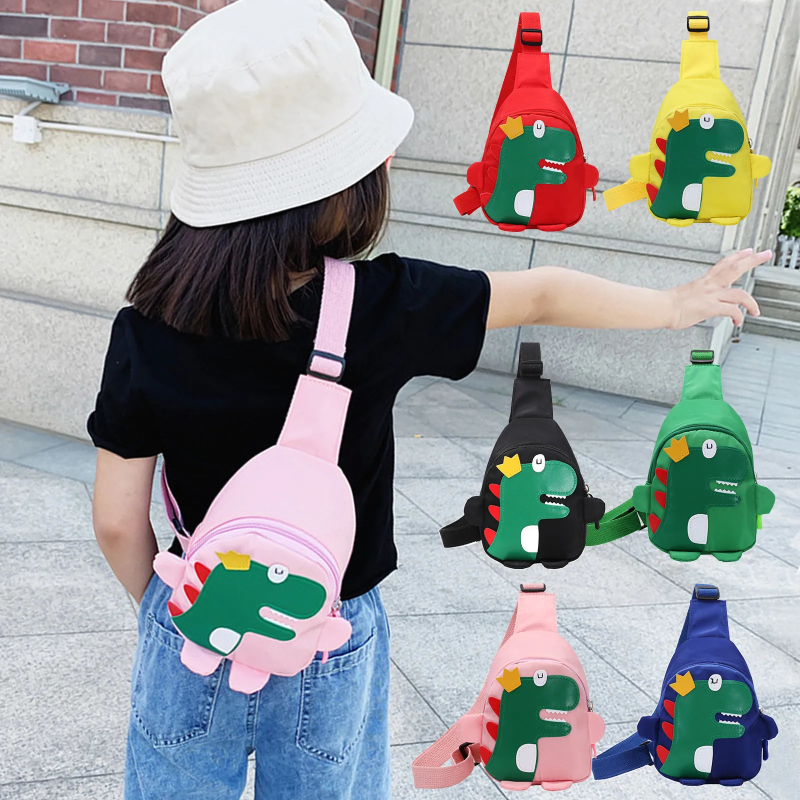 Childrens Shoulder Bags Cute Cartoon Dinosaur Waist Bag for Boy Girl Adjustable Chest Crossbody Phone Pouch 250605