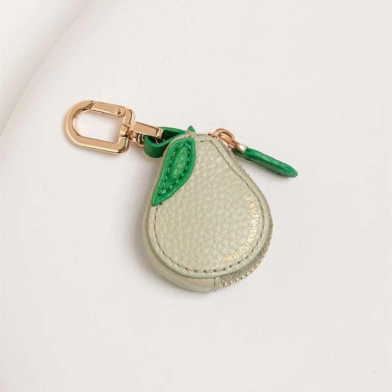 Pear Fruit Charm coin purse genuine leather cute key chain mini pouch Wallet gift for Airtag girl women 250605