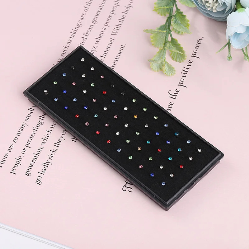 60Pcs Fashion L Shape Rhinestone Crystal Stainless Steel Nose Piercing Ear Bone Women Hypoallergenic Body Jewelry Piercing 250605