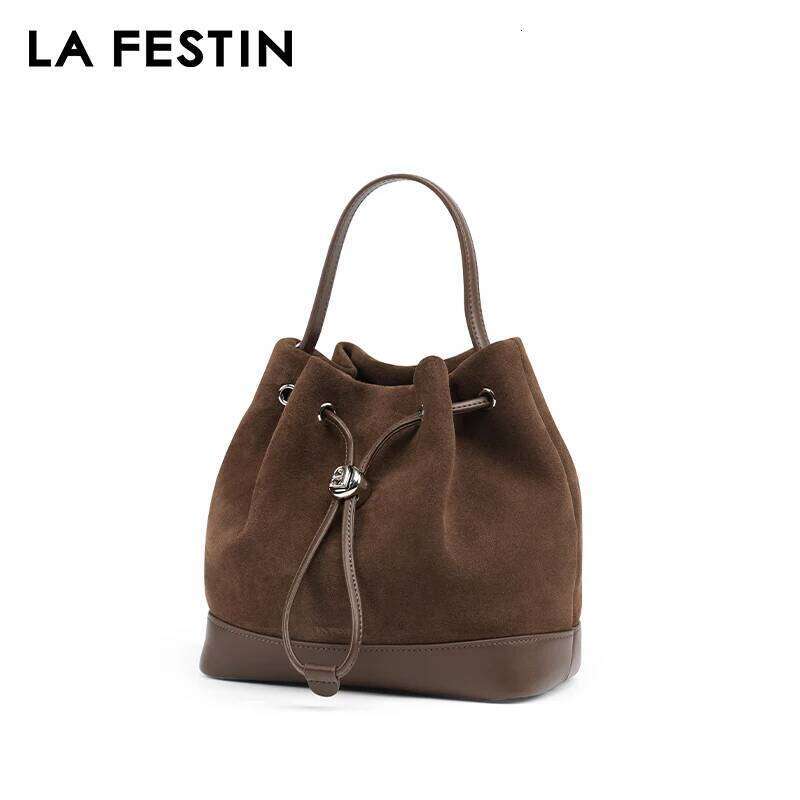 LA FESTIN Original New Women Suede Leather Handbag Winter Bags Fashion Shoulder Bucket Crossbody Bag