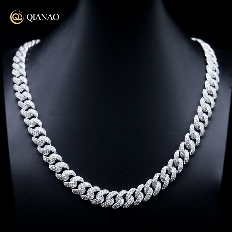 Hot Sales Hip Hop Mens 10mm Solid 925 Sterling Silver VVS1 2 Rows Moissanite Diamond Heavy Iced Out Cuban Link Chain Necklace