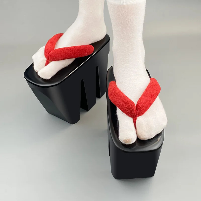 Japanese Geta Wooden Slippers Cos Flip-flops Sandals Clogs Mens And Womens PVC High-tooth Geisha Shoes height 14cm 250604