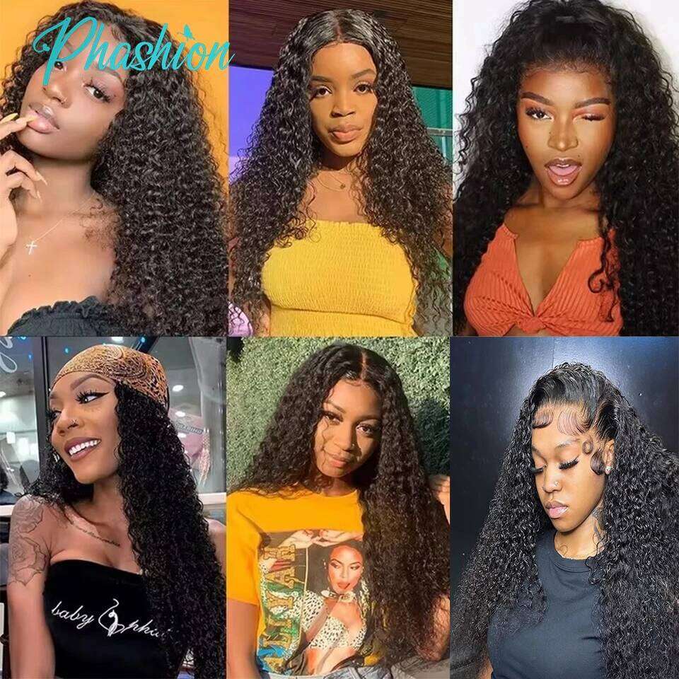 Phashion Kinky Curly Human Hair Bundles With 13x6 Lace Front Closure HD Transparent Brazilian Jerry Curl Weave and Closures Soft