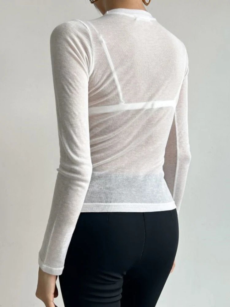 Sexy Shirt Women T-Shirt Korean Style Slim Basic Elasticity Tshirt Top Womens Clothing T Shirt Thin T-shirt see through 250605