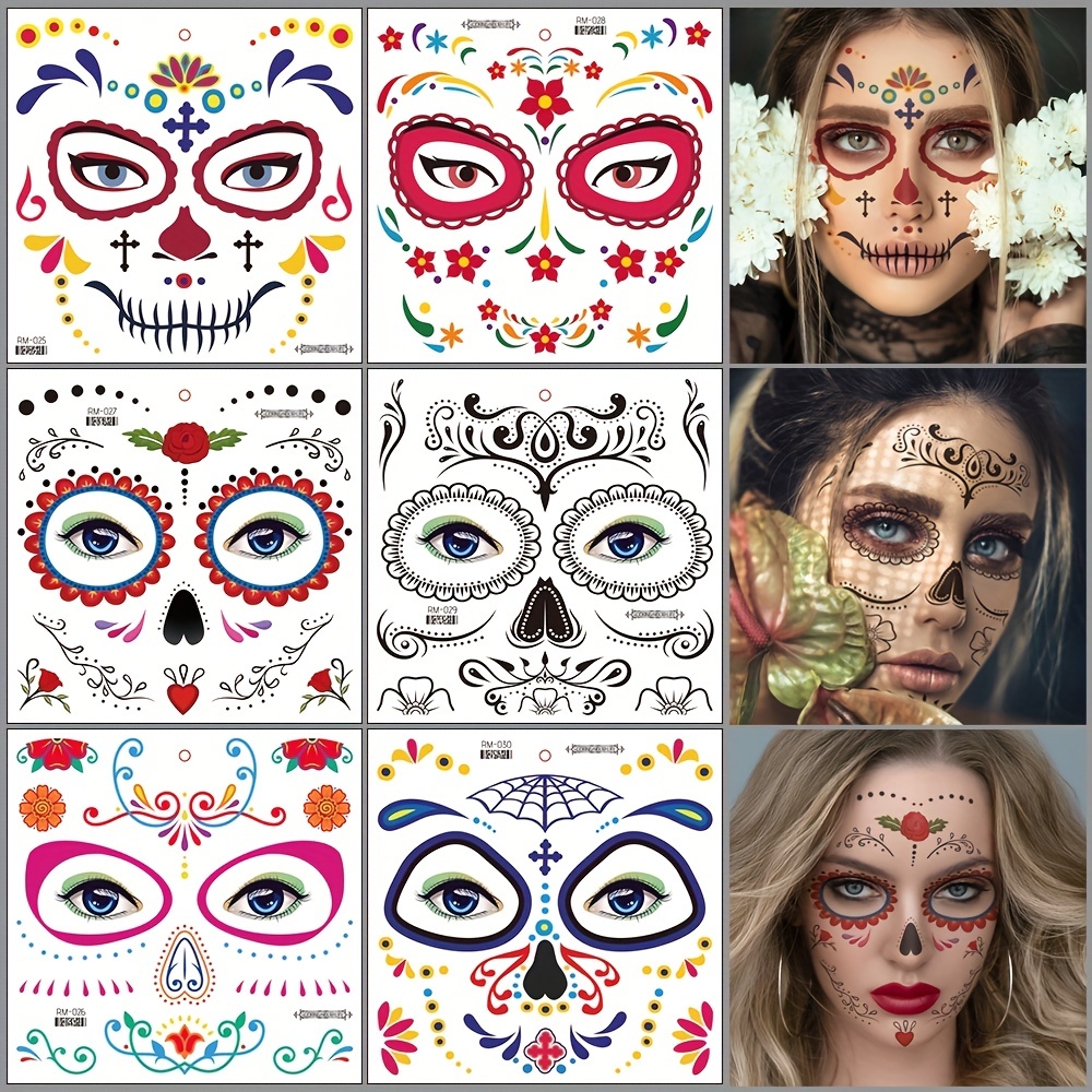 Halloween Tatuaggi Temporanei Adeign Day Of The Dead La Catrina Face Tattoos Sk…