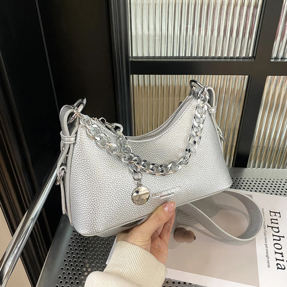 Summer Women Chains Crossbody Bag Korean Simple Solid Zipper Underarm Bags Daily All-Match Commute One Shoulder Packs 250605