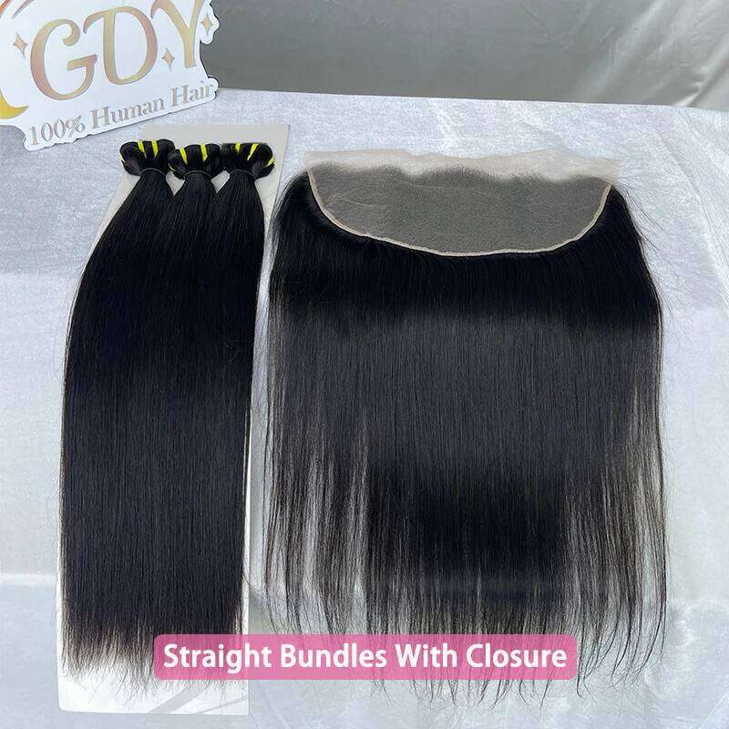 2x6 4x4 5x5 Transparent Lace Straight Human Raw Hair Weave 3 Bundles With Closure 13x4