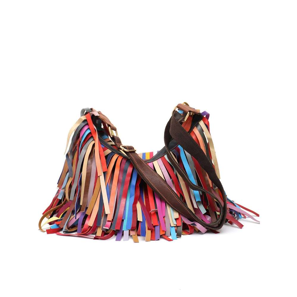 SC Colorful Real Sheepskin Shoulder Bags For Women Large Casual Slouchy Hobo Handbags Patchwork Leather Tassel Cross Body Purses