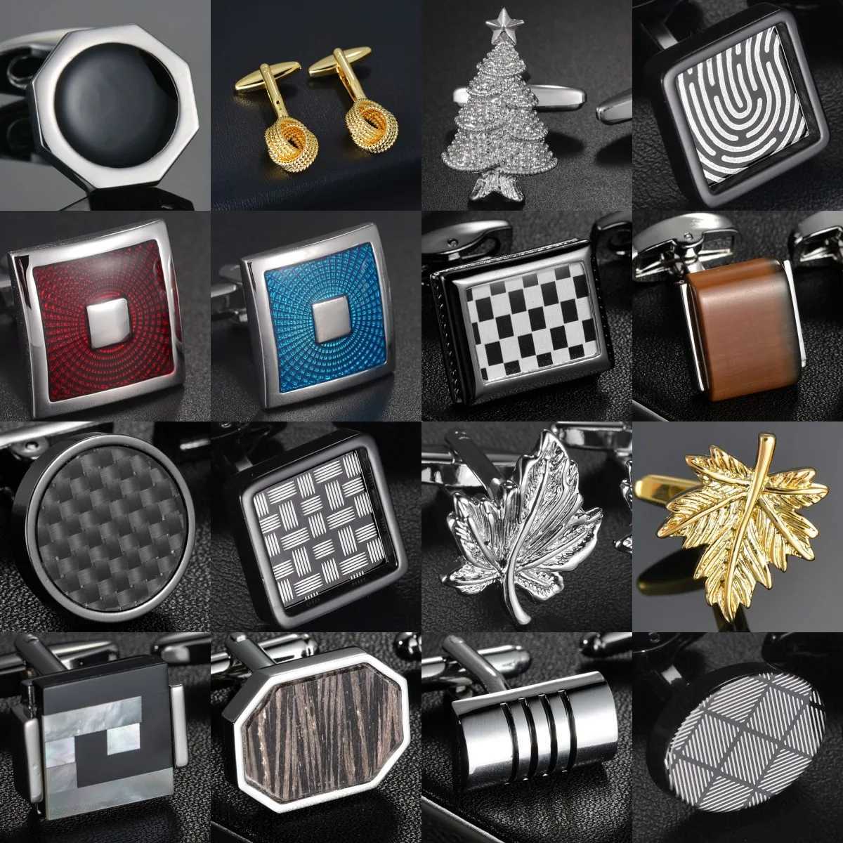 Fashion Copper Material Business Mens Shirt Cufflinks Gentlemen Fingerprint/Leaf/Square Cuff Button Male Wedding Jewelry W250606