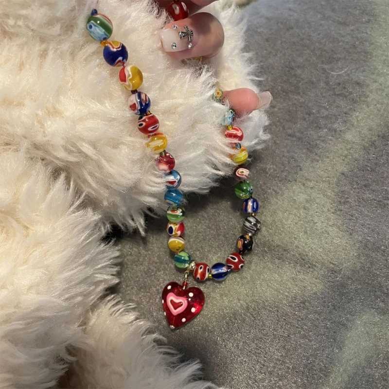Bohemian Colored Glaze Bead Necklace Summer Red Love Necklace Hawaii Beach Necklace Jewelry Suitable for Ladies Girls Y250605