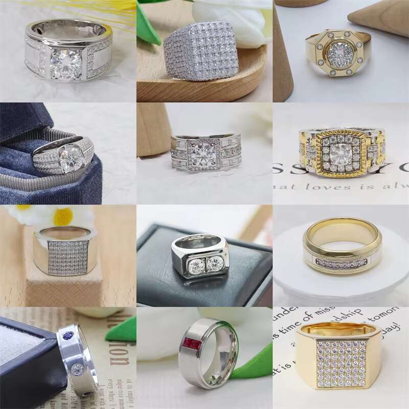 Men Rings Sterling Silver925 2ct DE VVS1 Round Brilliant Cut Moissanite Diamond Engagement Wedding Ring