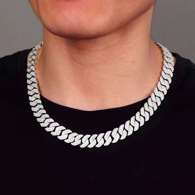 14MM Silver 925 Cuban Link Chain Iced Out VVS Moissanite Diamond Rhombus Chain Necklace Men Hiphop Necklace 2023