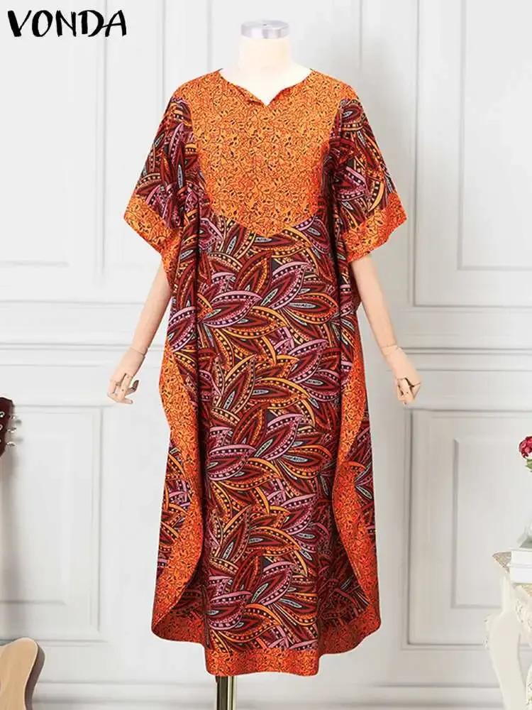 Plus Size 5XL VONDA Women Bohemian Printed Long Sundress 2024 Summer Casual Half Sleeve Loose Maxi Dress Oversized Party Vestido 250526