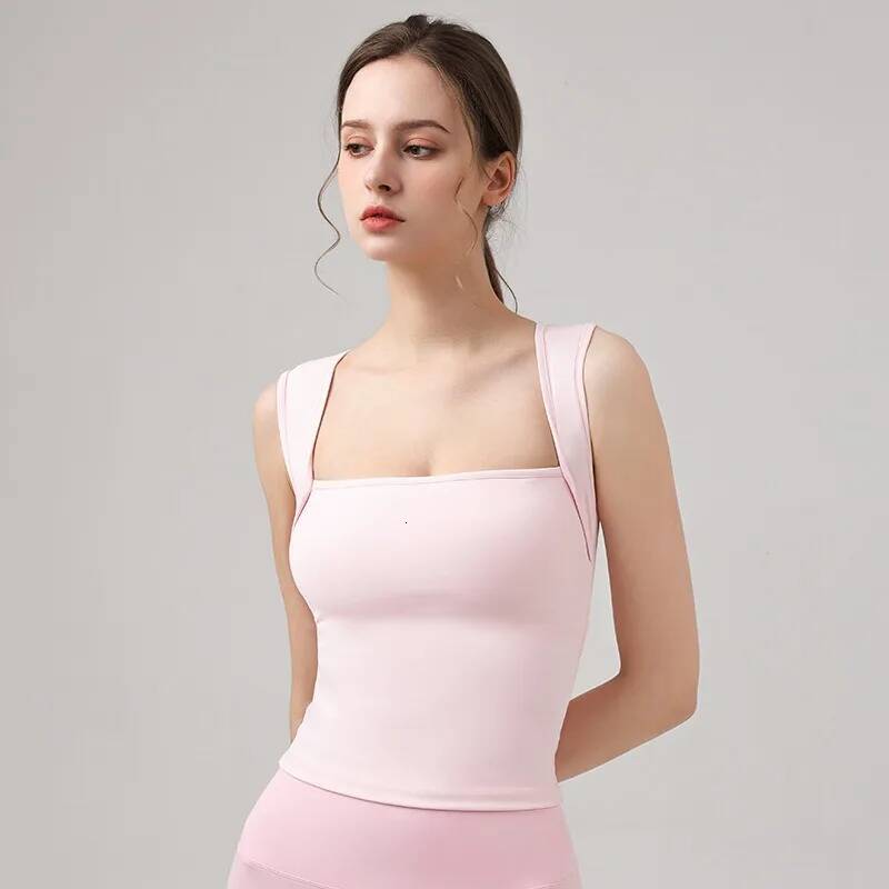 Yoga Shockproof Gym Workout Running Tank Quick-Dry Fiess Vests With Fixed Chest Pads Clashing Color Slim Fit Tops