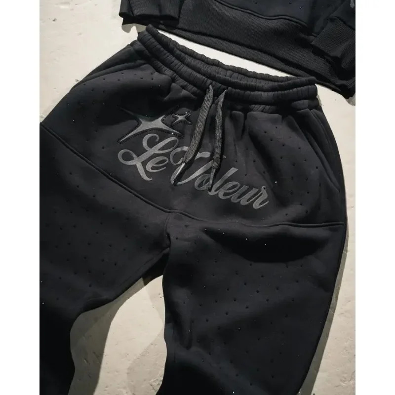 Street Bright Brick Set Letter Drawstr Long-sleeved Hoodie for Men Y2K 2-piece Fashion Able Sports Versatile Sets American 250605