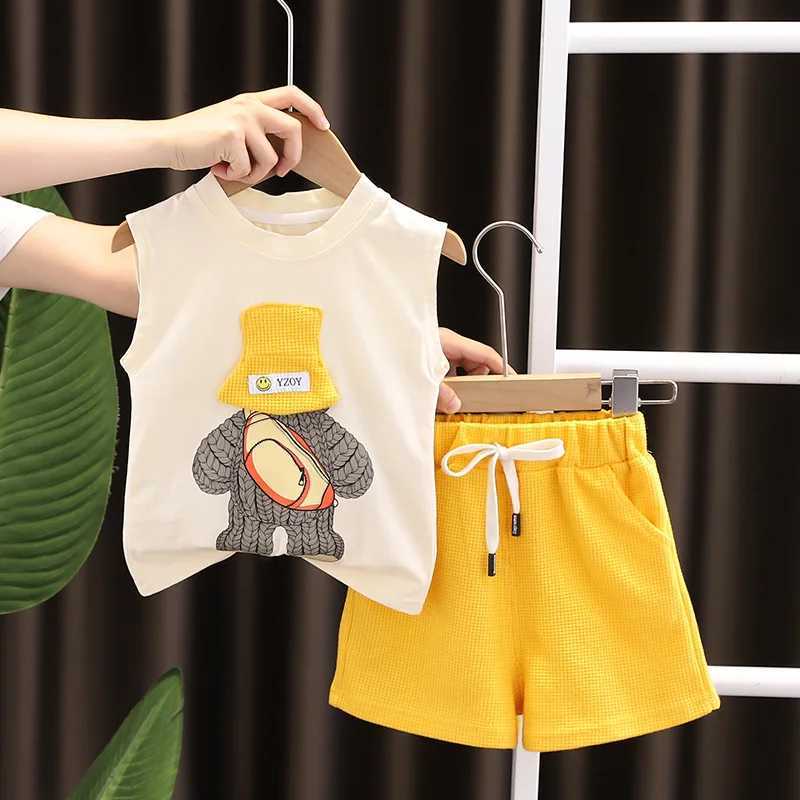 Korean Children Summer Sets Girl Boy Sleeveless Vest Shorts Suit Child Clothing Fashion Outfits Kids Costume R250606